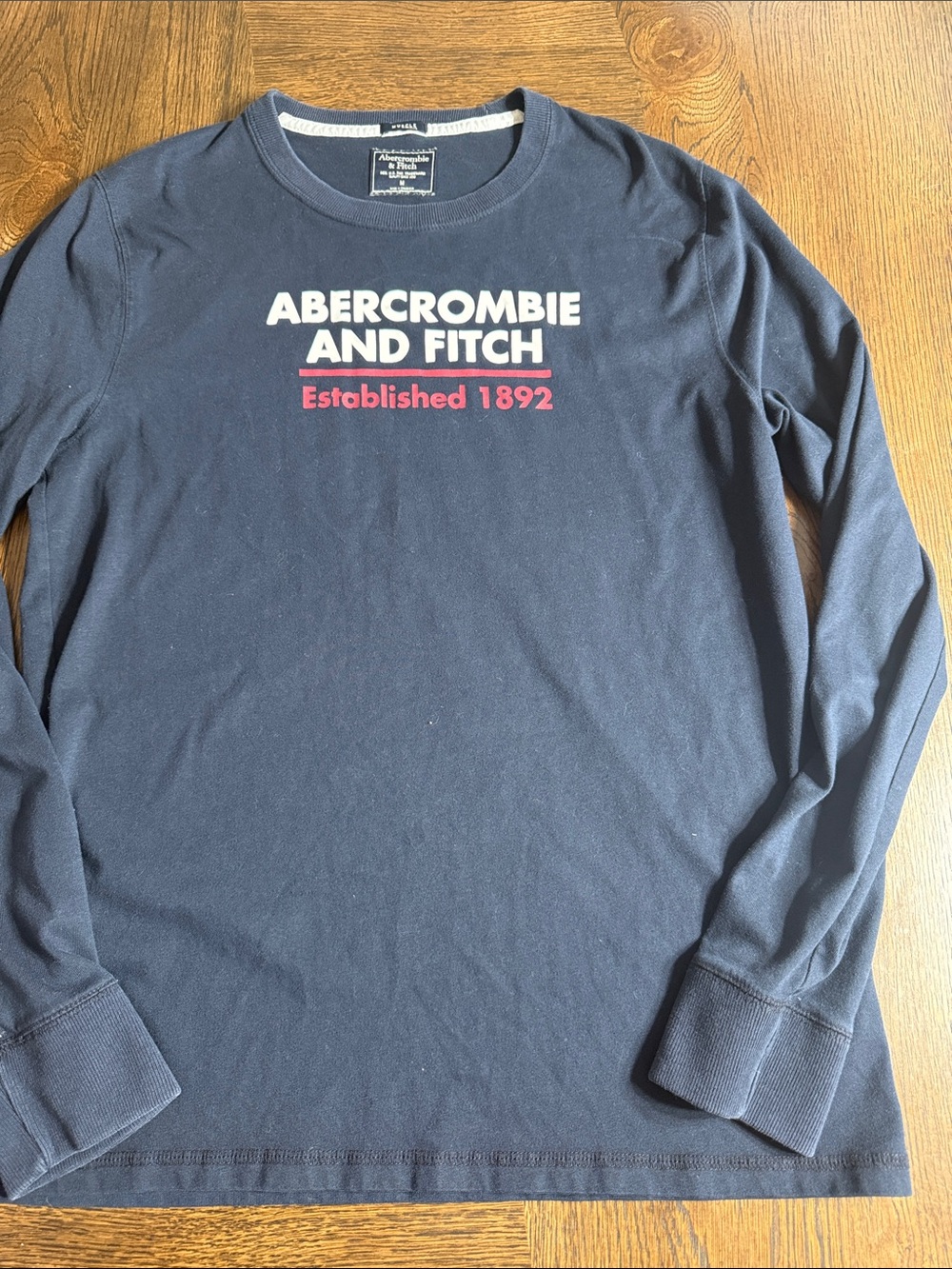 Abercrombie & Fitch Navy Crewneck Tee with White and Red Logo